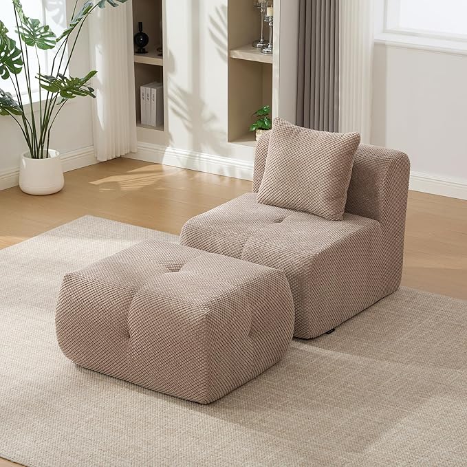 Folding Sofa Bed Convertible Floor Sleeper Chair Comfy Futon Floor Couch 2 in 1 Pull Out Single Boneless Sofa for Living Room Bedroom Removable Ottoman No AssembleTaupe