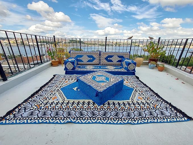 arabicsofa U Shaped Arabic Sofa Set – Royal Blue Modular Floor Seating for Guest Room