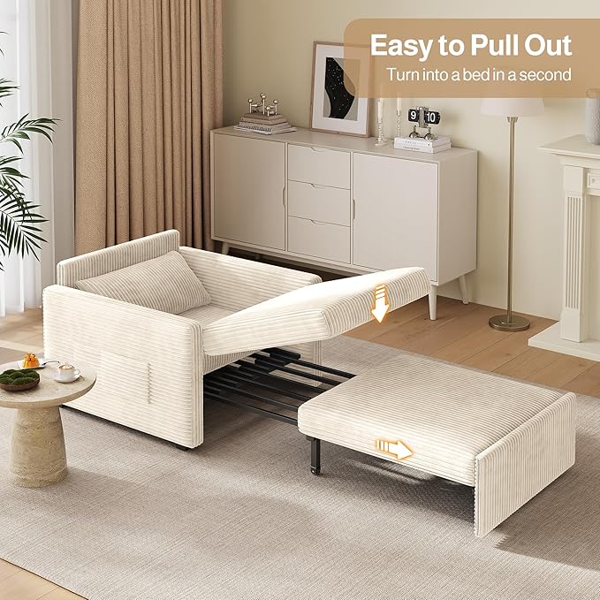 Ahomly 3 in 1 Pull Out Sleeper Sofa (Beige)