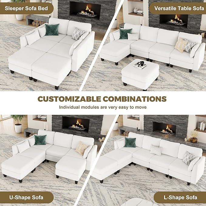 Modular Sectional Sofa Comfy Cloud Couch Sectionals Convertible Modular Couch with High Density Memory Foam 6 Seat U Shaped Sectional Couches for Living Room Washable Cover White | Comfortable C