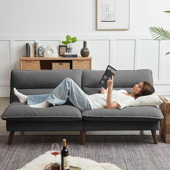 Convertible Futon Sofa Bed 72 Loveseat Couch with 3-Level Adjustble Backrest Modern Futon Loveseat Sofa for Living Room Apartment Dark Grey