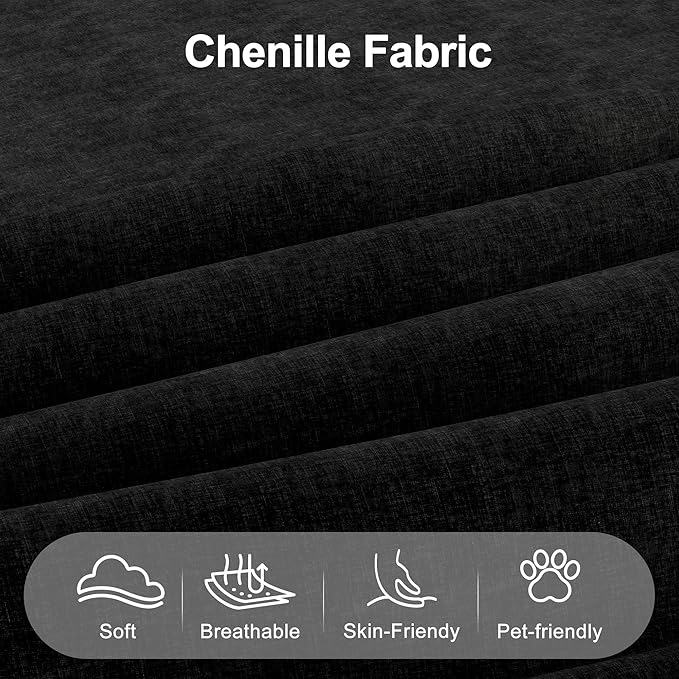 Accent Chair for Living Room Oversized 39.5 Chenille Fabric Armchair Mid Century Modern Single Sofa Chair Comfy Reading Chair for Bedroom Apartment Waiting Room (Black 2 Pack)