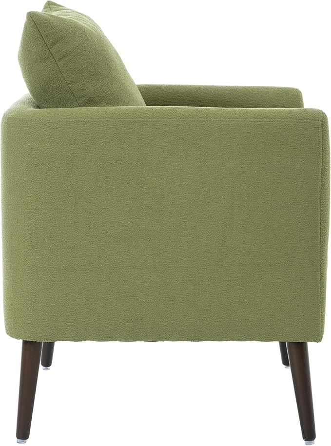 Modern Accent Chair Fabric Armchair Chair with Waist Pillow Upholstered Arm Chair with Solid Wood Legs Padded Single Chair for Living Room Bedroom Study Olive Green
