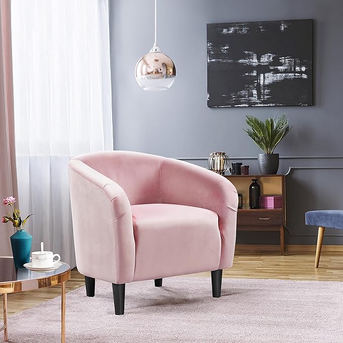 Yaheetech Accent Barrel Chair Boucle Fabric Club Chair Furry Sherpa Elegant Armchair with Cozy Soft Padded Suitable for Living Room Bedroom Reception Room Office Pink