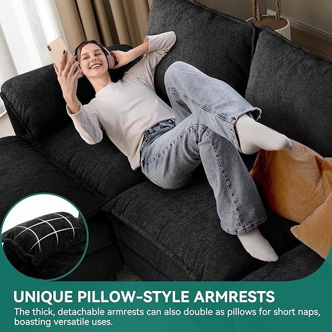 YITAHOME 142 Modular Sectional Sofa with Movable Ottoman Modern U Shaped Couch with Pillow-Armrest Velvet 6 Deep Seat Cloud Couch for Living Room Apartment Office Black