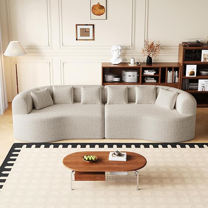 106.3” Curved Sectional Sofa Oversized Curved Couch for Living Room Modern Chenille Fabric Sofas Foam Couch Modular Cloud Couches with Pillows No Assembly Light Khaki