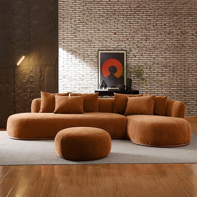 kevinplus 134.63'' Large Sectional Curved Sofa Couch with Chaise Lounge &amp Ottoman for Living Room Oversize L-Shape Modern Sectional Sofa Couch Wood Structure &amp Easy Assembly (Right-Facing O