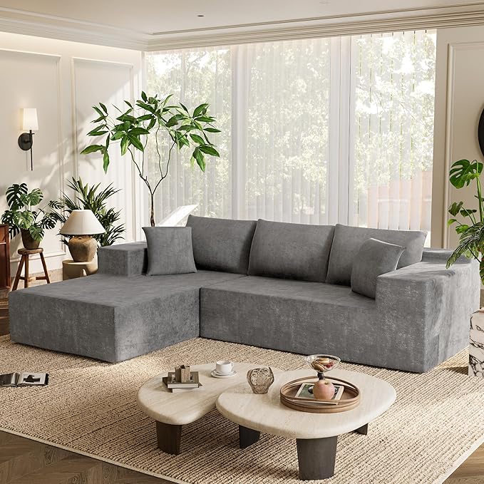 Homall 108 Modular Sectional Sofa Boneless Couch with L-Shape Chaise Cloud Couch with Deep Seat Upholstered No Assembly Required for Living Room Bedroom (Chenille Grey)