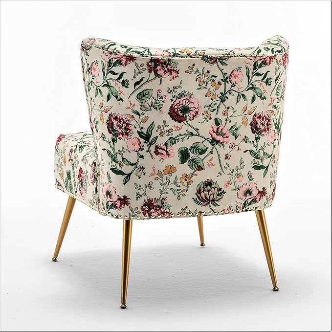 Thia Armless Accent Chair for Living Room Elegant Seat with Nailhead Trim Gold Metal Legs and Comfortable Curved Back 28 D x 25 W x 29.5 H 03 Floral Print