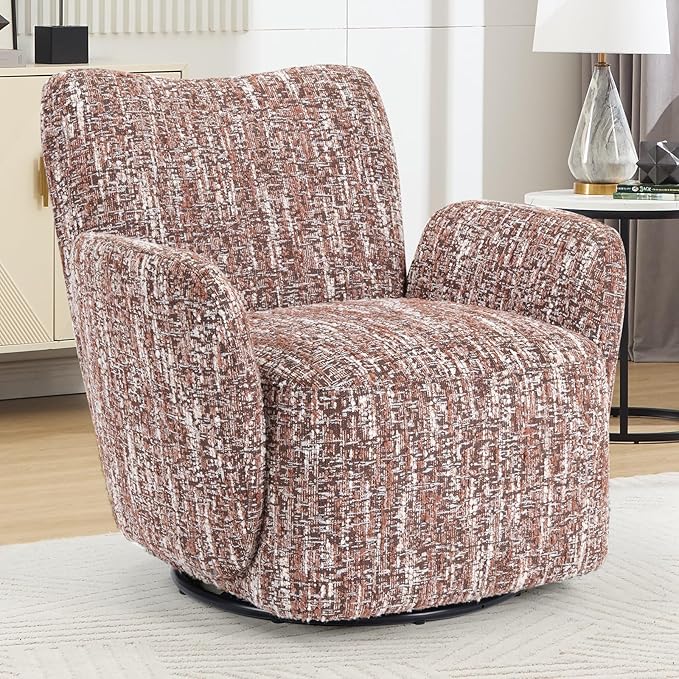 CANMOV 360° Swivel Accent Chair Modern Accent Armchair with Padded Armrest Nursery Chair for Living Room Bedroom Brown