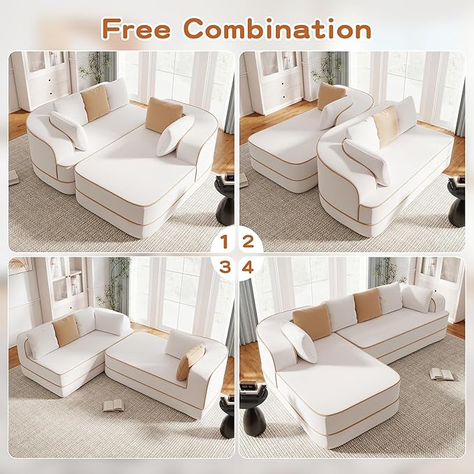 106 Cloud Sectional Couch with L-Shape Chaise Fluffy Comfy Couch 32D Boneless Sofa Deep Seat Sofas &amp Couches for Living Room No Assembly Required (White Left Facing Chaise)