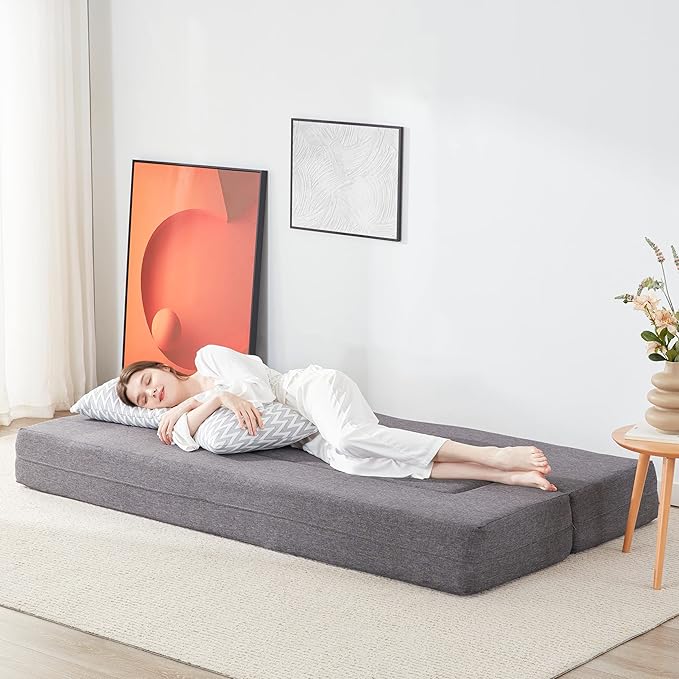 Floor Sofa Bed Convertible Sleeper Lounge Couch Folding Mattress with 2 Pillows &amp Washable Cover for Living Room Guest Playroom Queen