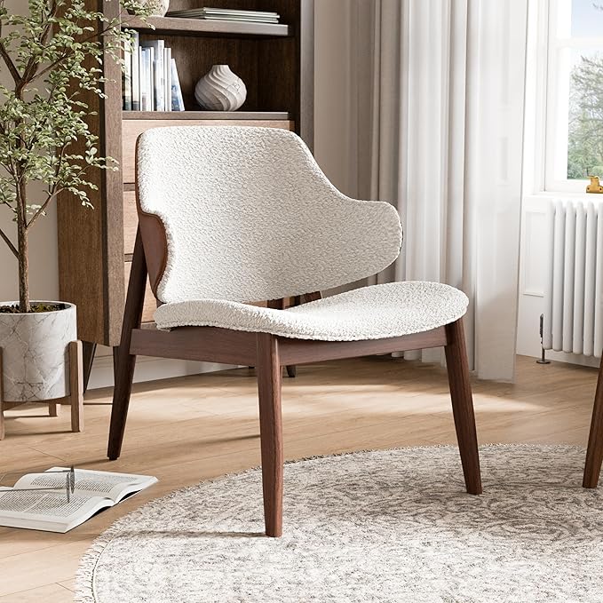 Furniture of America Callum Mid-Century Modern Solid Wood Brown Accent Chair with Wingback Comfortable Upholstered Seating for Home Office Living Room Walnut