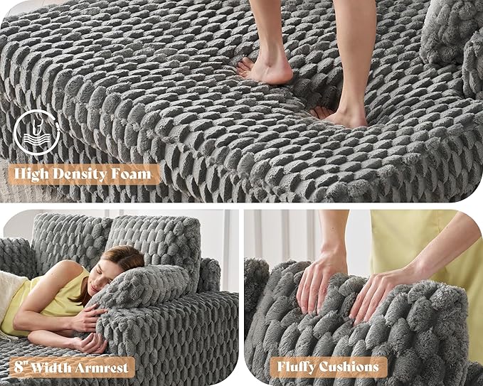 Jocisland 58 Inch Oversized Chaise Lounge Plush Sofa Bed with Throw Pillows and Armrests Upholstered Sleeper Chair- Comfy Chair Bed for Living Room Ash Grey
