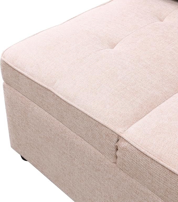 Sleeper Sofa 4-in-1 Convertible Ottoman Couch Bed Modern Sackcloth Futon Sofa Bed with 2 Pillows Adjustable Backrest Recliner Folding Loveseat for Living Room Apartment Dorm OfficePink