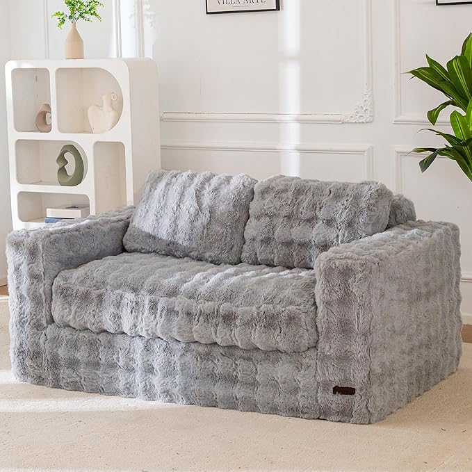 MAXYOYO Loveseat Sofa for Living Room Small Sofa Couch Tufted Boneless Couch Comfy Bean Bag Chair for Small Space Bedroom Apartment No Assembly Needed Grey