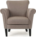 Christopher Knight Home Brice Vintage Scroll Arm Studded Fabric Club Chair Light Coffee / Dark Brown 31D x 29.5W x 31.5H in