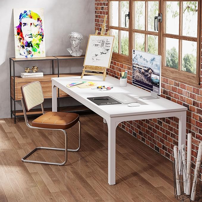 Tribesigns 2-Person Home Office Desk 78.7 Extra Long Computer Desk Double Workstation for Home Office Work Desk for Two People (White)