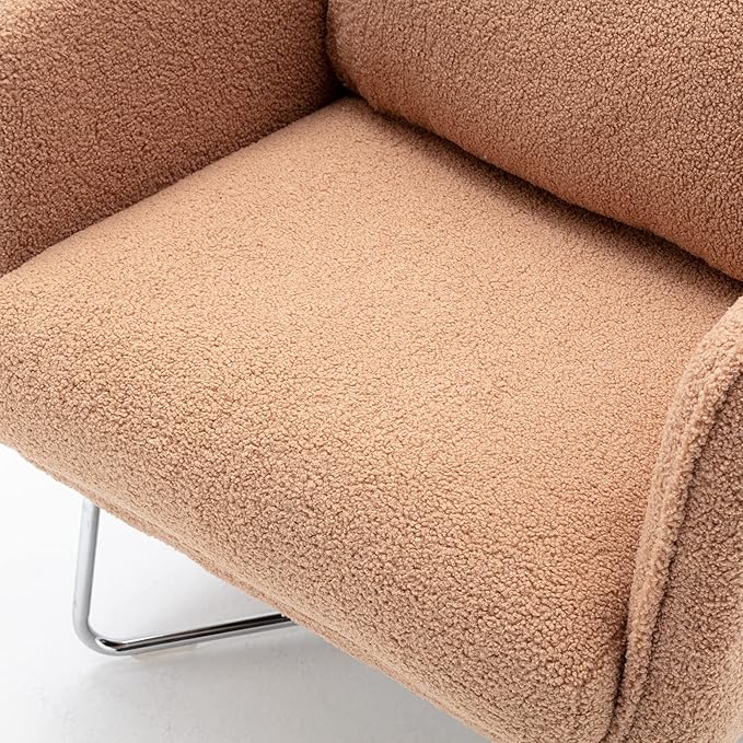 Modern Comfy Leisure Accent Chair Teddy Short Plush Particle Velvet Armchair with Lumbar Pillow for Living Room