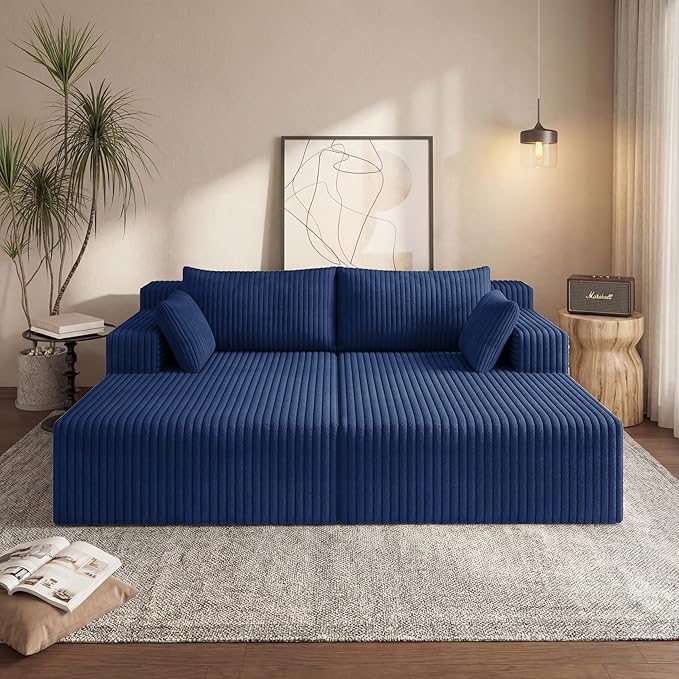 71 W Double Chaise Lounges Indoor Boneless Sectional Sofa Bed with Pillows Modern Sleeper Loveseat Chair Boneless Cloud Couch for Living Room Bedroom Reading