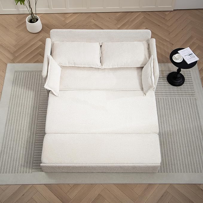 Pull Out CouchLoveseat Convertible Sleeper Sofa Bed with USBPull Out Sofa Bed Side Storage2 PillowsCorduroy Sleeper Couch for Living RoomBedroomApartmentPet-Friendly(Beige 59.5'')