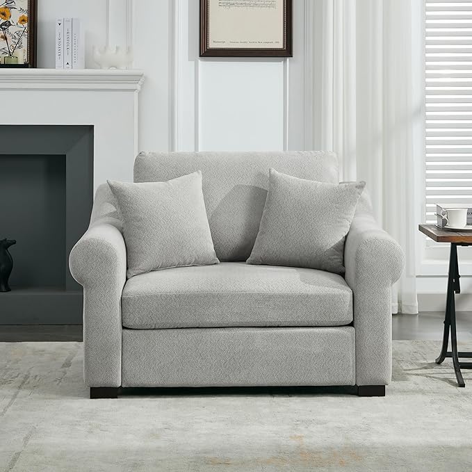 Modern Chenille Oversized Armchair 44.5 Wide Accent Chair Luxurious Chenille Fabric Single Sofa Chair with Pillows and Wide Armrests Living Room Apartment Offices (Light Gray-44.5'')