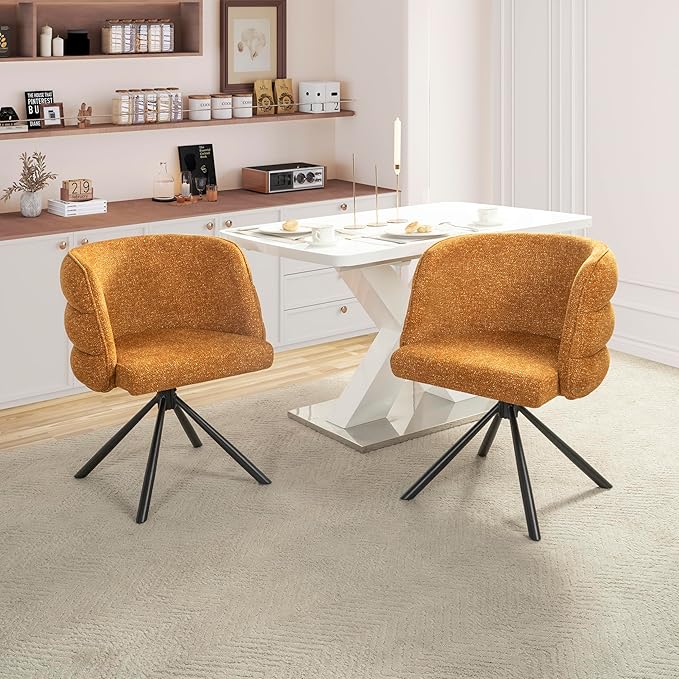 KEIKI 270° Swivel Home Office Desk Chairs Set of 2Modern Dining Chairs Upholstered Bedroom Chairs with Metal BaseMakeup Chair for Vanity for Living Room Bedroom Orange