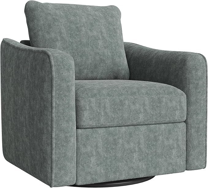GarveeLife Accent Chair for Living Room 360° Swivel Reading Chair Modern Linen Fabric Armchair for Living Room Comfy Upholstered Single SofaChair Dark Green