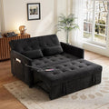 Sofa Bed Loveseat 3-in-1 Sleeper Sofa with Pull Out Bed Pockets and USB Modern 2 Seater Convertible Small Couch for Living Room Bedroom Apartment (Black Corduroy)