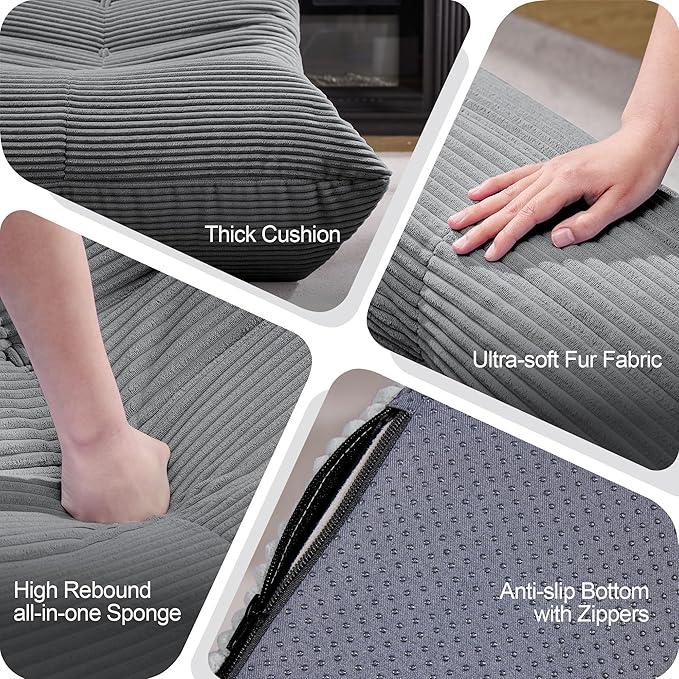 Bean Bag Chairs for Adults Giant Bean Bag Chair Memory Foam BeanBag Chair Bean Bag Sofa with Filler Faux Fur Fireside Beanbags Lazy Sofa for Living Room Bedroom Office (Grey Corduroy Single)