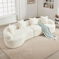 Modern Curved Boneless Sofa 110 Compression Modular Chenille High-Density Sponge Sectional Couch with 4 Seats No Assembly Required Lounge Sleeper Sofa for Living Room Apartment (White)