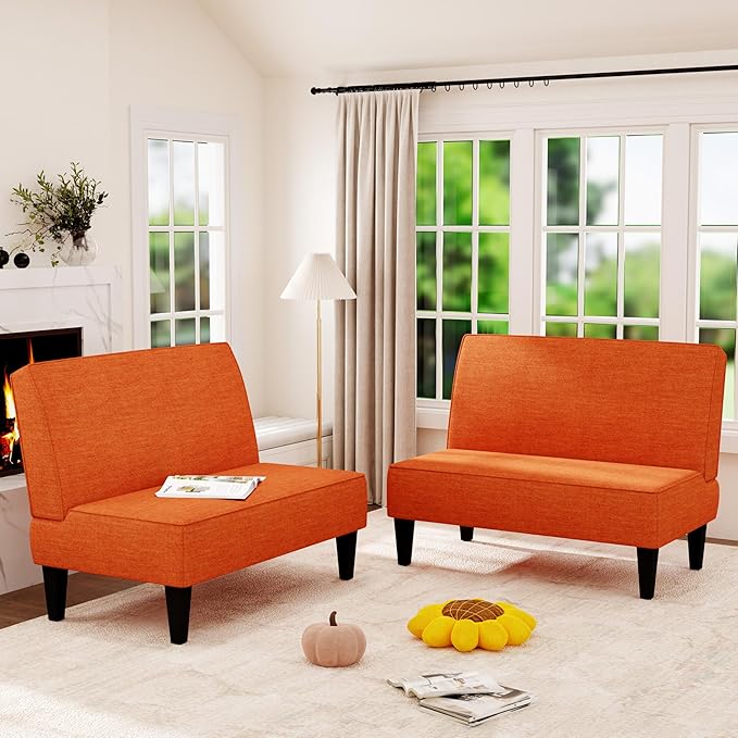 ALISH Small Loveseat Sofa 2-Seater Sofa Couch with Wooden Legs for Bedroom Living Room Upholstered Mini Couch for Small Spaces