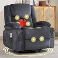 Swivel Recliner Chair for AdultsOversized Rocker Recliner with Massage and Lumbar HeatRocking Chair with Side Pocket2 Cup Holdersfor Living Room