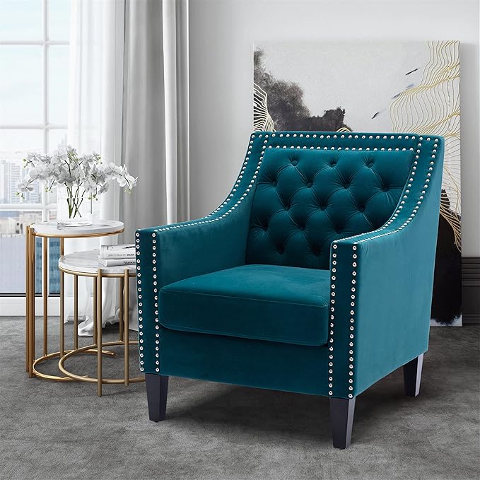 Accent Armchair Living Room Chair with Nailheads and Solid Wood Legs