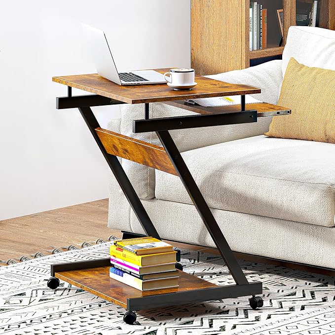 sogesfurniture Retro Computer Desk Small Mobile Workstation with Keyboard Tray Printer Shelf &amp Storage 23.6x18.9x28.7 inches Engineered Wood for Home and Office