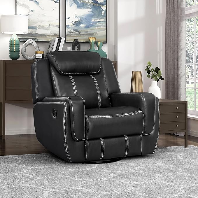 Lexicon Modern Swivel Glider Recliner Chair Nursery Glider Faux Leather Recliner Chair with Headrest Manual Recliner Sofa Chair for Living Room/Office/Apartment Black