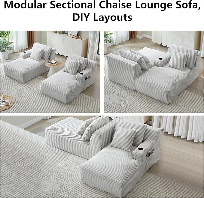 Setawix Corduroy Double Chaise Lounge Sofa Chair Indoor70.9 Modern Boneless Loveseat SleeperCompressed Cloud Lounger Couch BedDIY Modular Sectional Sofas with CupholdersNo Assembly