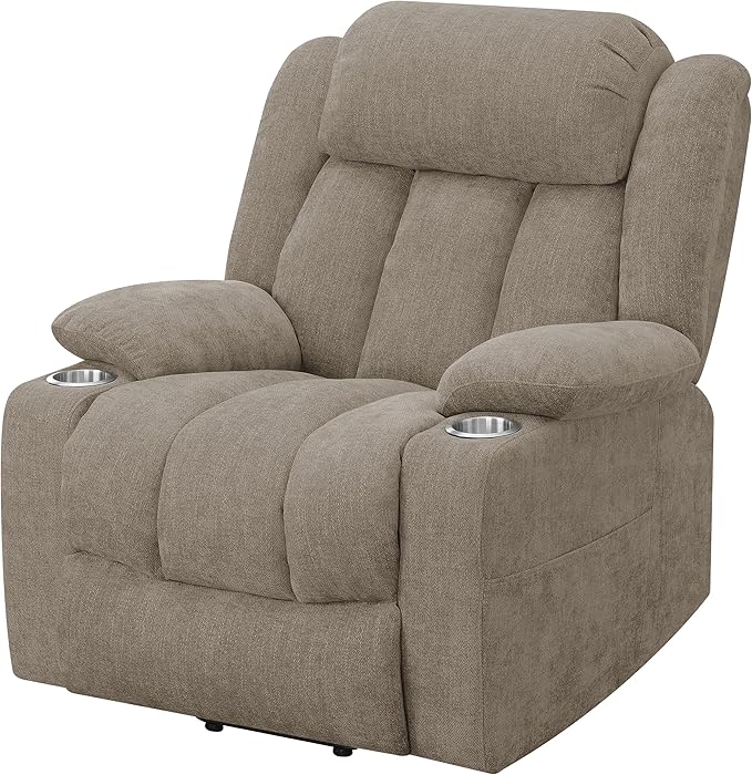 Coaster Home Furnishings - Houston - Fabric Upholstered Power Lift Recliner Chair with Power Panel with USB Port Cup Holders and Pillowtop Arms - Living Room - Camel - 602274P