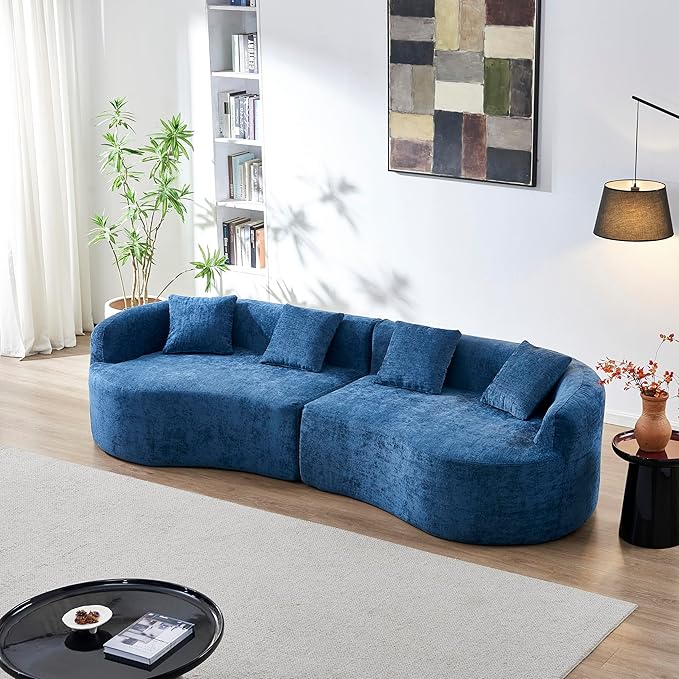 KEIKI 111 Curved Chenille Cloud Sofa Compressed High-Density Foam Boneless Couch No Assembly Modern Sectional with Rolled Arms &amp Pillow Back Ideal for Apartment &amp Studio Spaces