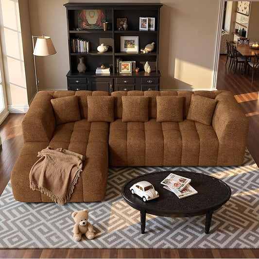 Nalupatio Modern Boneless Couch Cloud Modular Sectional Sofa with L Shaped Chaise Upholstered Comfy Chenille Couch Bed No Assembly Required (107 Brown)