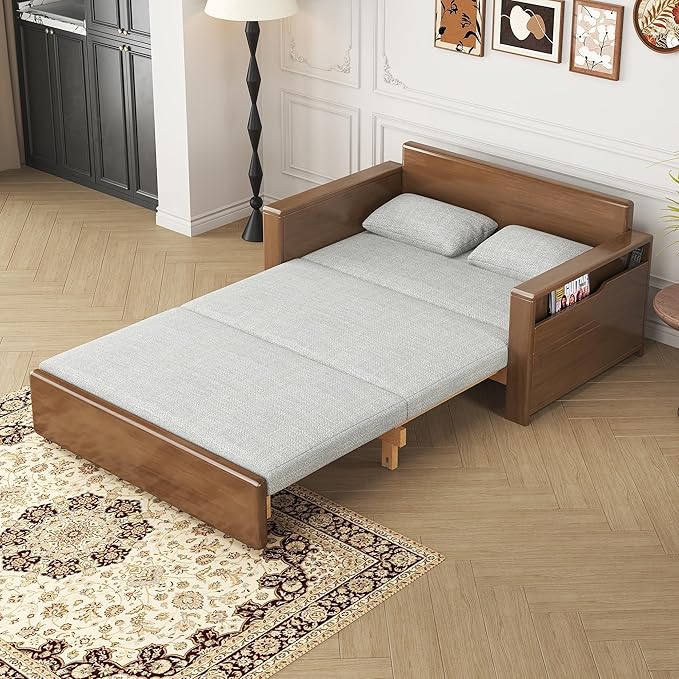 48full double size grey cushion convertible sofa sleeper with storagesectional sleeper sofa with reversible chaisewood sofa bed 3 in 1 pull out couch bed for livingroomapartmentbedroomoffice