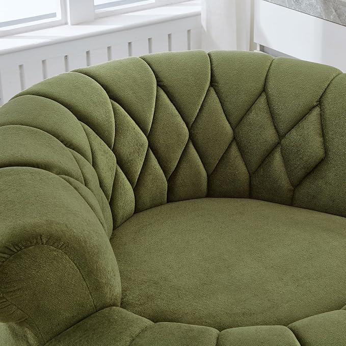 360° Swivel Chair Accent Chair Sofa Chenille Fabric Upholstered Swivel Barrel Round Club Chair with Oversized Seat for Living Room Bedroom Office Hotel (Green-12.1)