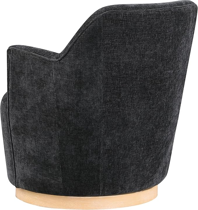 Meridian Furniture 449Black Clarita Collection Modern | Contemporary Swivel Accent Chair with Soft Black Chenille Fabric Natural Wood Finish Base 26.5 W x 30.5 D x 31 H Black