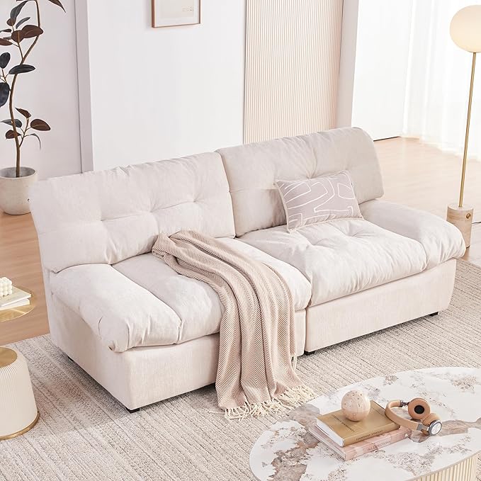 80 Chenille Cloud Deep Seat Overstuffed Couches for Living Room Cozy Comfy Cloud Sofa with Solid Wood Frame Modern Loveseat Sofa Couch for Small Spaces Pillow-Designed Armrest Couch Beige