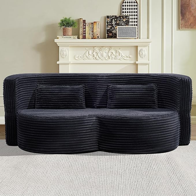 KEIKI 79 Convertible Floor Sofa Bed Fold ‌Teddy Sleeper Cloud Couch with Storage &amp Deep Seat Comfy Upholstery Curved Boneless Futon Couches 2-in-1 Sofas for Living Room Bedroom No Assembly G