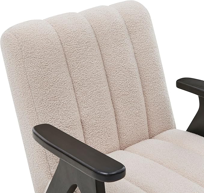 Roundhill Furniture Rella Modern Teddy Sherpa Accent Chair with Espresso Wood Frame Beige