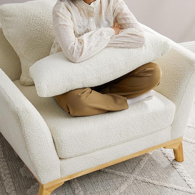 VANOMi Large-Sized Accent Chair Thick Cushion Bedroom Reading Chair Comfortable Living Room Single Sofa Boucle Milky White