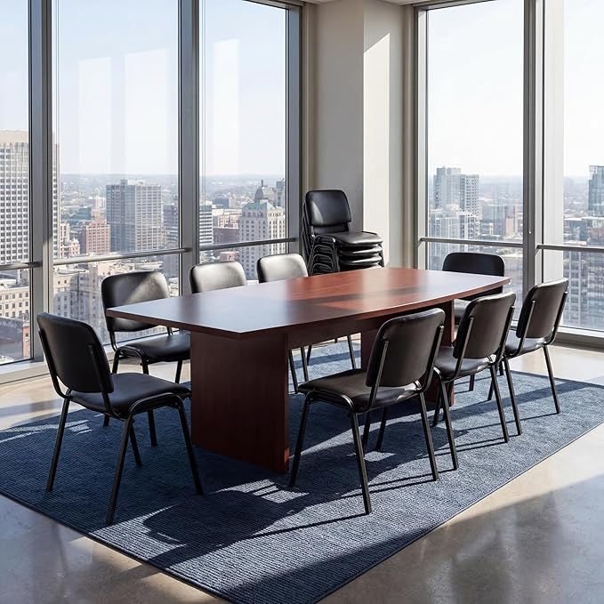 Stackable PU Leather Office Chairs Set of 15 Armless Conference Room Guest Chairs No Wheels Sturdy Metal Frame Waiting Room Reception Chairs for Office Meeting Lobby Black
