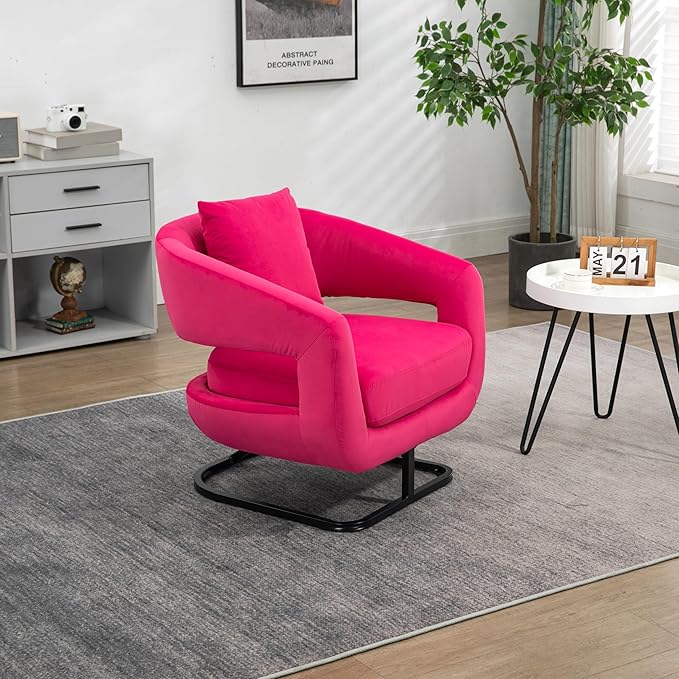 House Hold Upholstered Tufted Living Room Chair Textured Velvet Fabric Accent Chair with Metal Stand