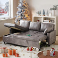 Faux Leather L Shaped Sofa L Shape Couch Pull Out Bed with USB and Cup Holder Storage Cama Queen Bed Sleeper Couch for Living Room Grey